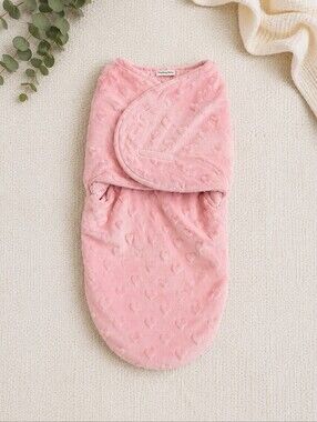 STERLING BABY | Infant Pink Heart Plush Swaddle Blanket One Size